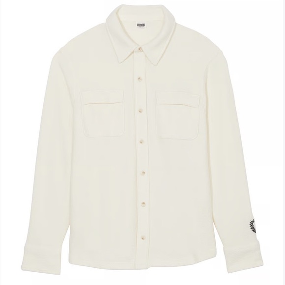 Victoria’s Secret PINK reverse fleece Shacket NWT. Size  XL/Cream - Picture 2 of 4